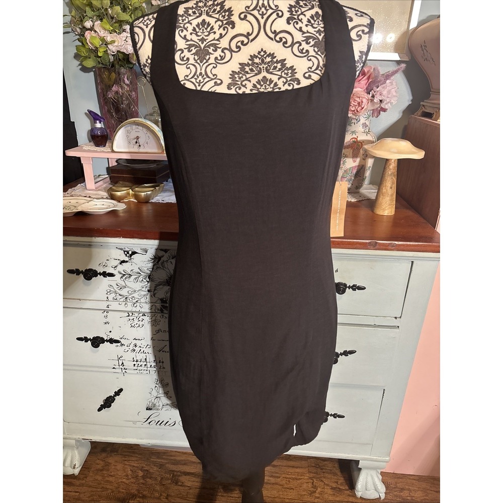 Kourt Linen Blend Black Tank Dress. Lined. Sz 6 NWT. Zip Back.